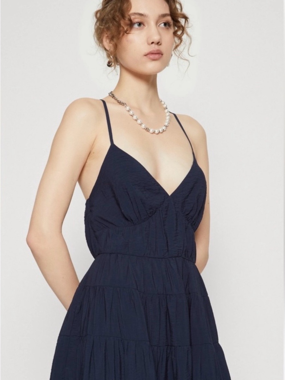 Abercrombie & Fitch Navy Tiered Maxi Dress with Spaghetti Straps - Picture 3 of 8